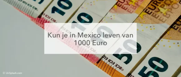 eurobiljetten van 10 en 50 euro en in het midden de tekst kin je in Mexico leven van 1000 euro