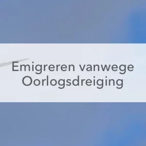 gevechtsvliegtuig in blauwe lucht tekst" Emigreren vanwege oorlogsdreiging"