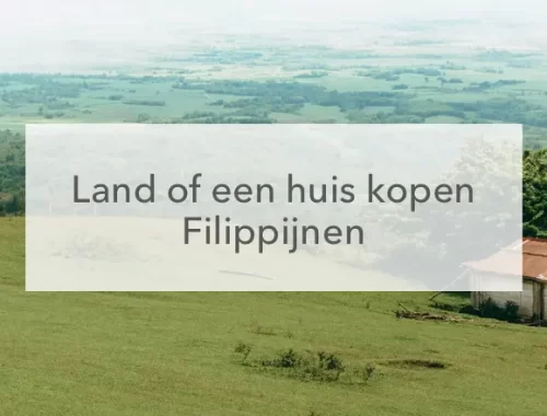 groen veld, huis in het midden de tekst: een huis of land kopen in de Filipijnen