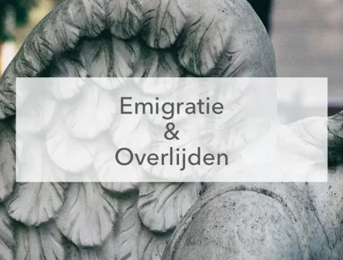 Engel op graf en tekst Emigratie en overlijden
