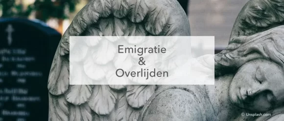 Engel op graf en tekst Emigratie en overlijden