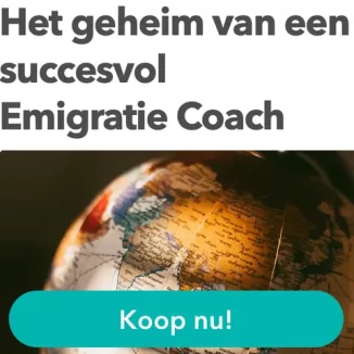 wereldbol en boektitel Het geheim van een succesvol Emigratie Coach